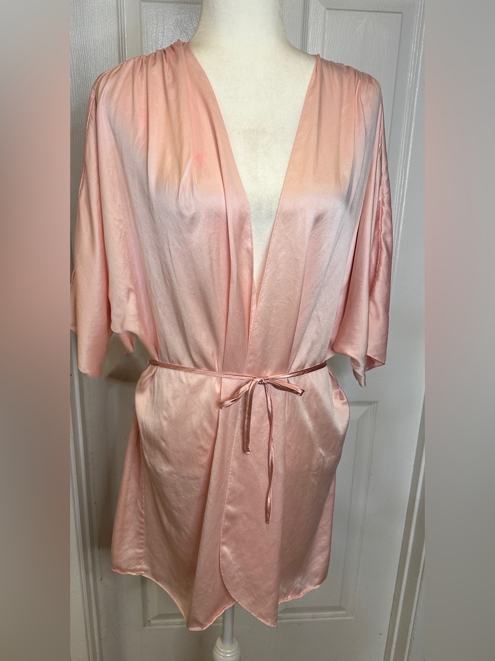 Morgan Taylor Dusty Rose Silk Satin Kimono Robe with Tie One Size